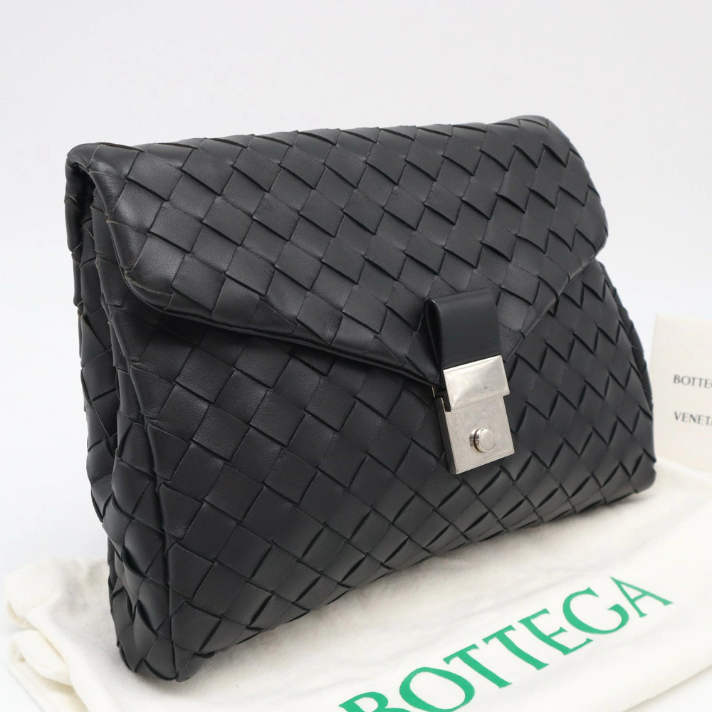 Bottega Veneta Intrecciato Clutch Bag Lambskin Leather Black